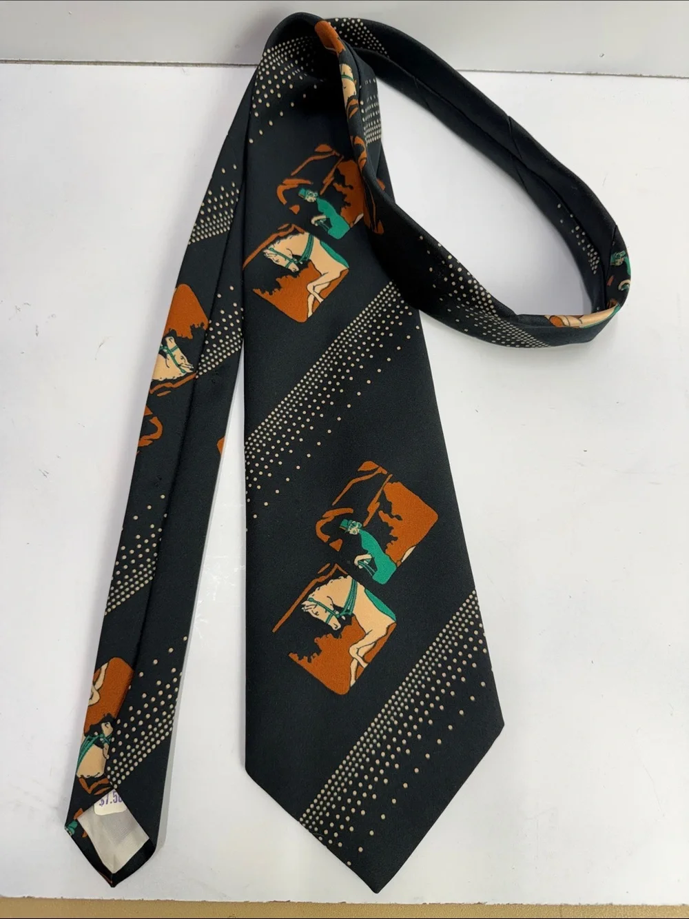 Hardy Amies Men's Black vintage Equestrian Print Tie Made in London England